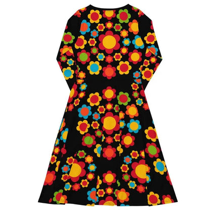 Midi dress - FLOWERSHOP color - Retro flower and circle print