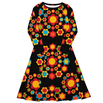 Midi dress - FLOWERSHOP color - Retro flower and circle print