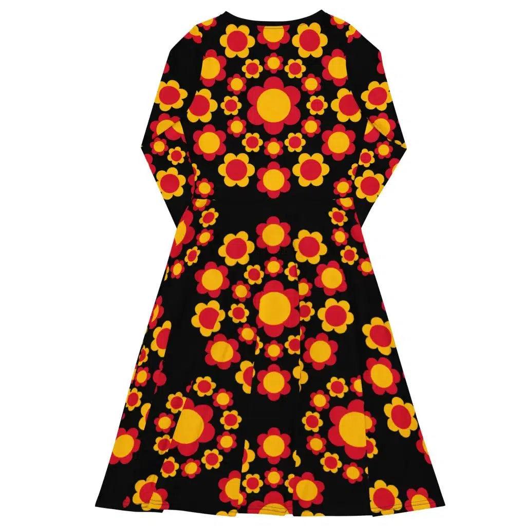 Midi dress - FLOWERSHOP red yellow - Retro flower and circle print