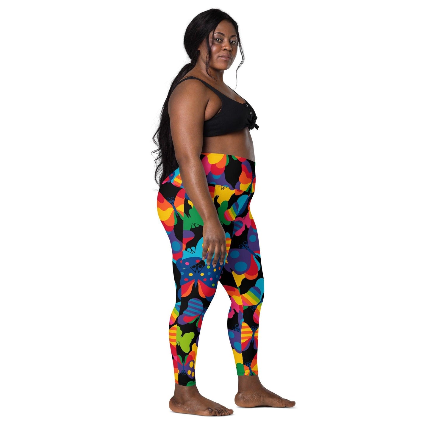 Leggings with pockets - FLYRAVE black - Colorful butterfly print