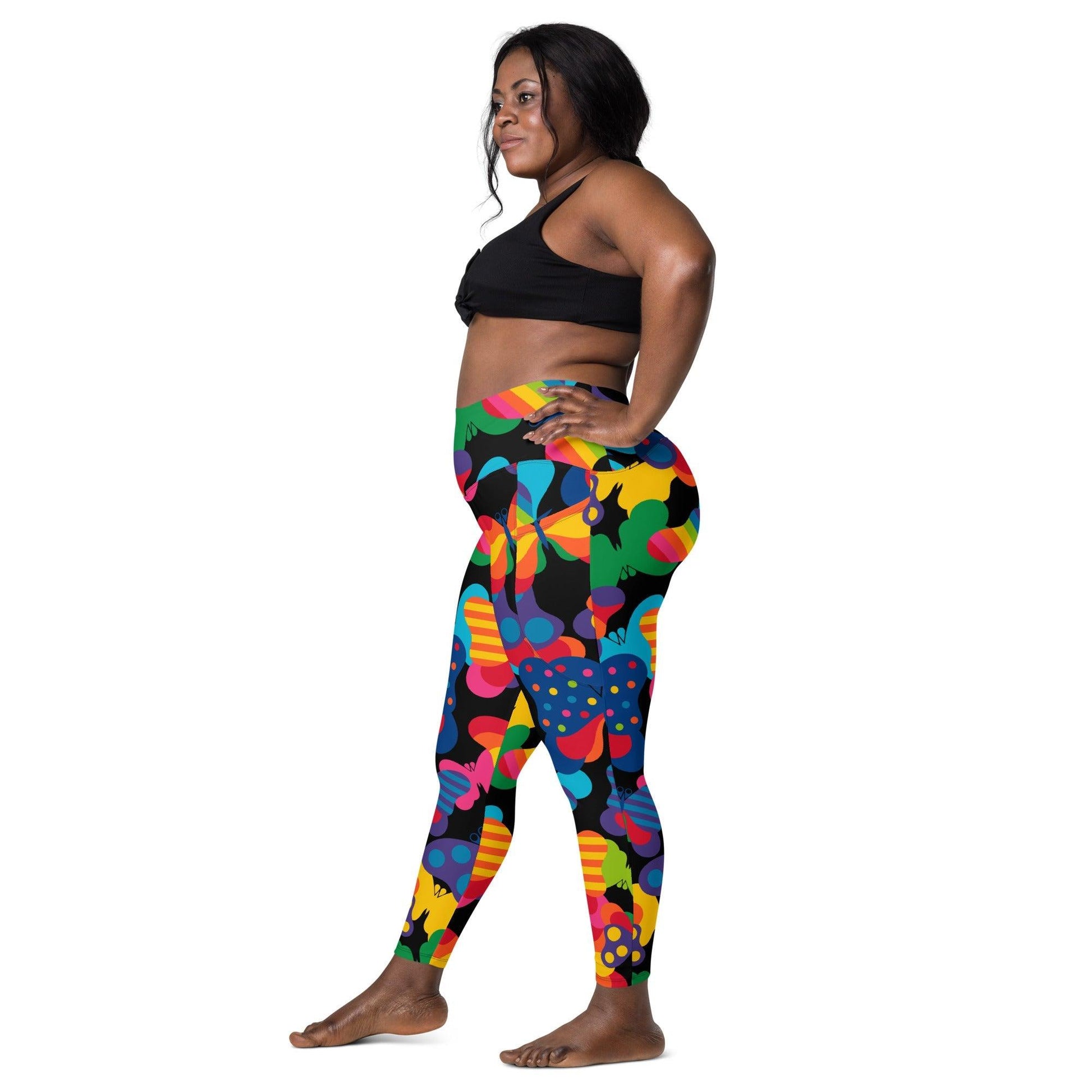 Leggings with pockets - FLYRAVE black - Colorful butterfly print
