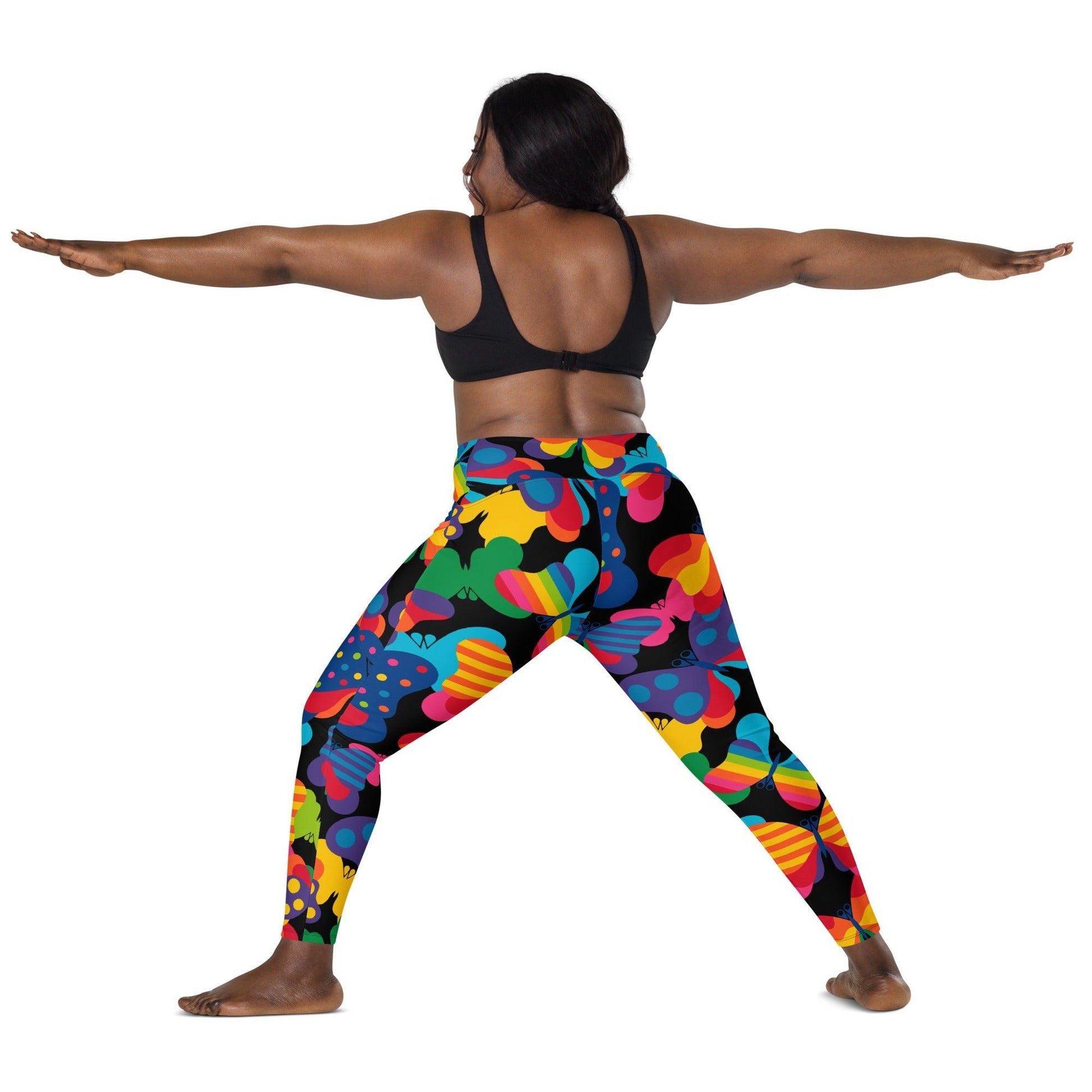 Leggings with pockets - FLYRAVE black - Colorful butterfly print