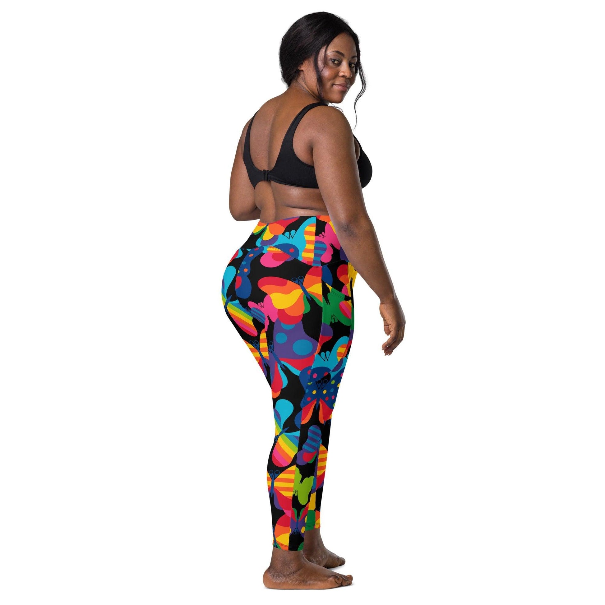 Leggings with pockets - FLYRAVE black - Colorful butterfly print 6XL