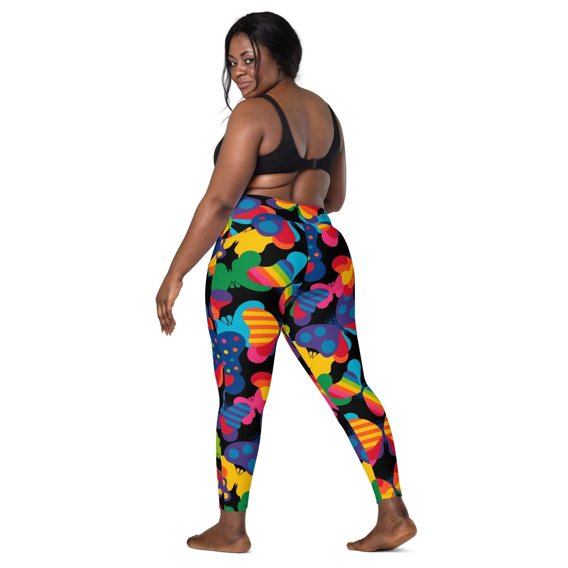 Leggings with pockets - FLYRAVE black - Colorful butterfly print