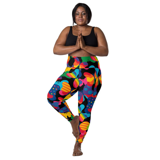 Leggings with pockets - FLYRAVE black - Colorful butterfly print