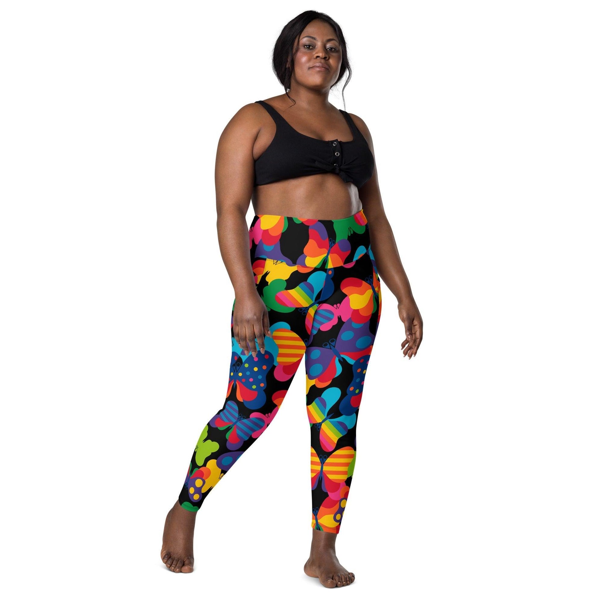 Leggings with pockets - FLYRAVE black - Colorful butterfly print