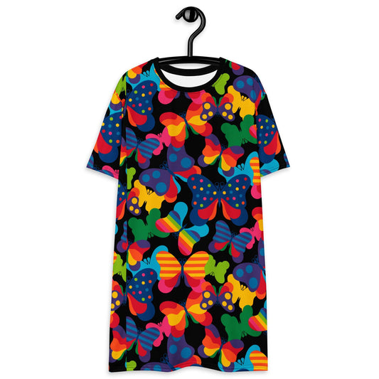 T-shirt dress - FLYRAVE black - Colorful butterfly print 6XL