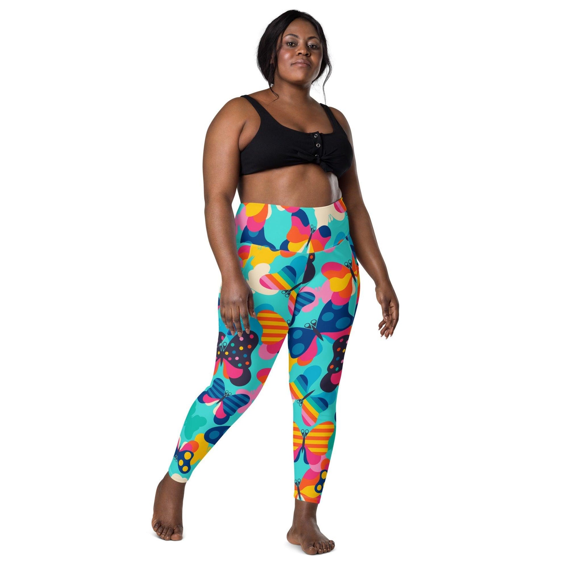 Leggings with pockets - FLYRAVE turquoise - Colorful butterfly print