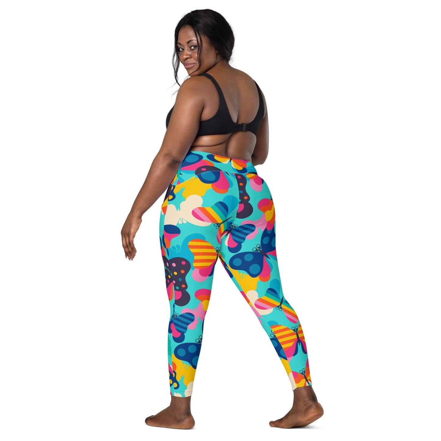 Leggings with pockets - FLYRAVE turquoise - Colorful butterfly print
