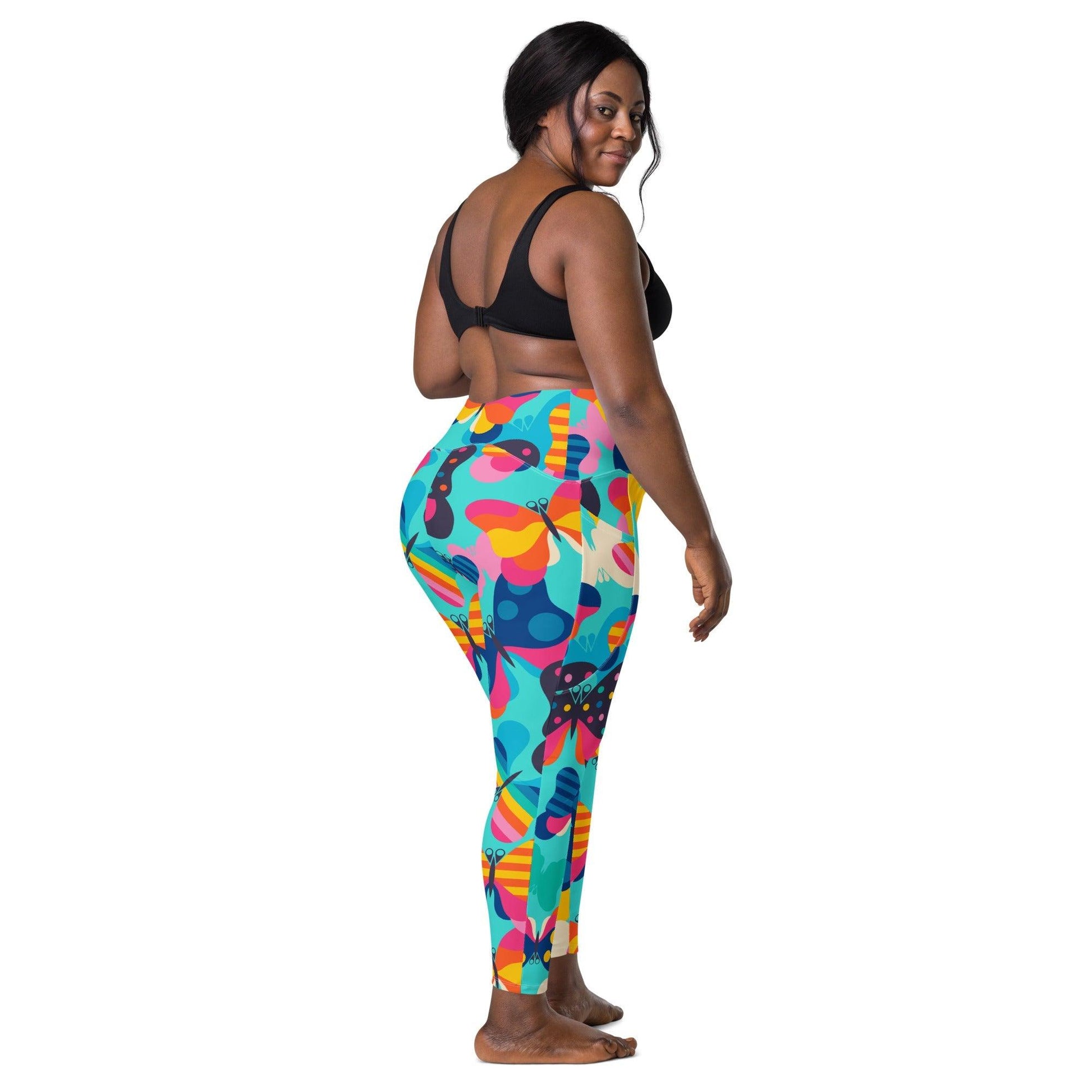 Leggings with pockets - FLYRAVE turquoise - Colorful butterfly print 6XL