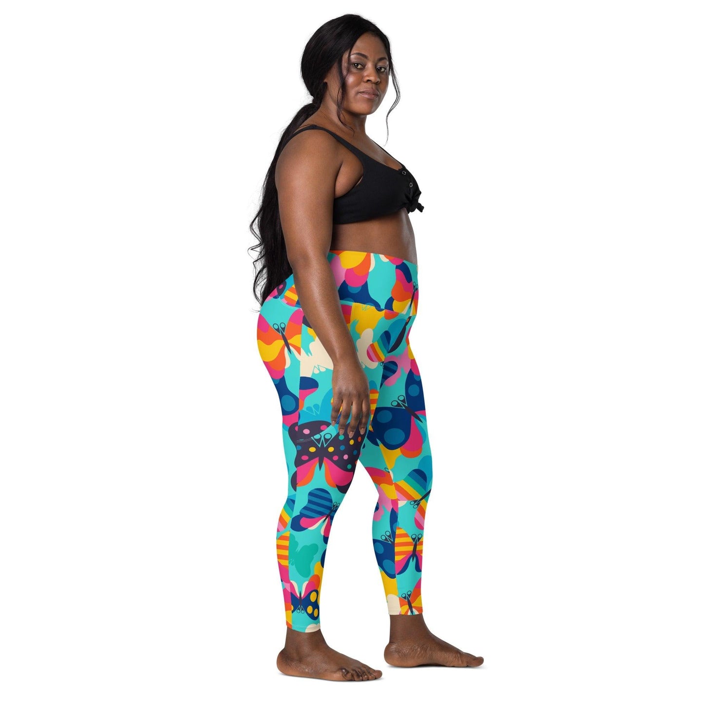 Leggings with pockets - FLYRAVE turquoise - Colorful butterfly print