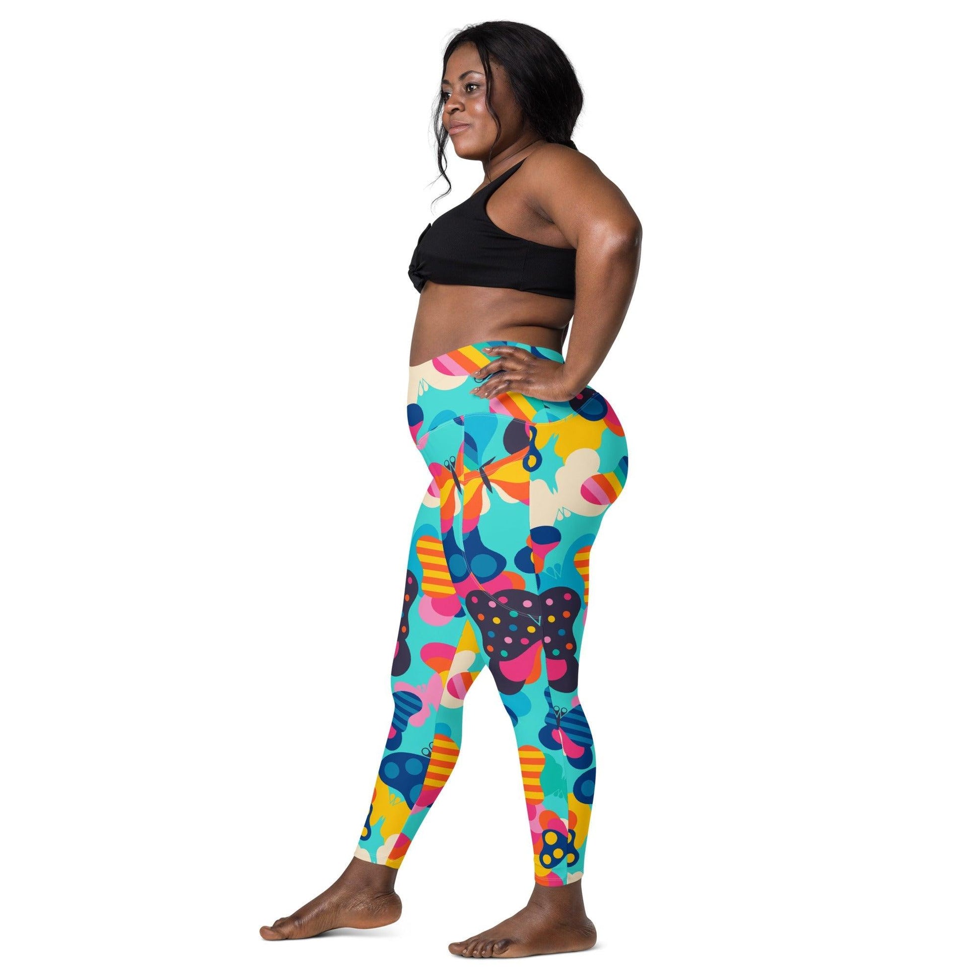 Leggings with pockets - FLYRAVE turquoise - Colorful butterfly print