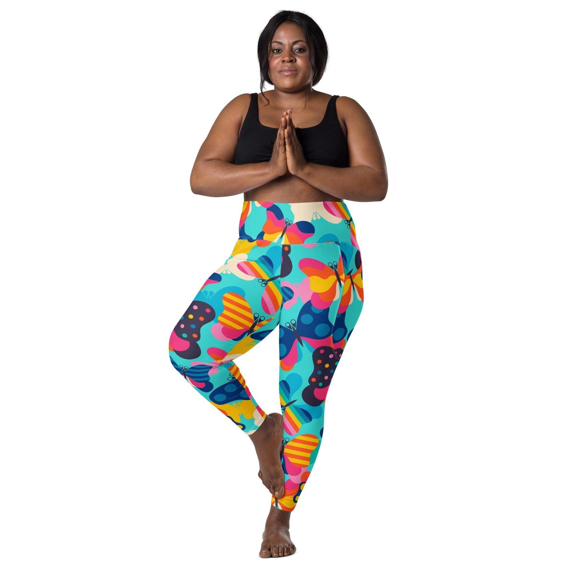 Leggings with pockets - FLYRAVE turquoise - Colorful butterfly print