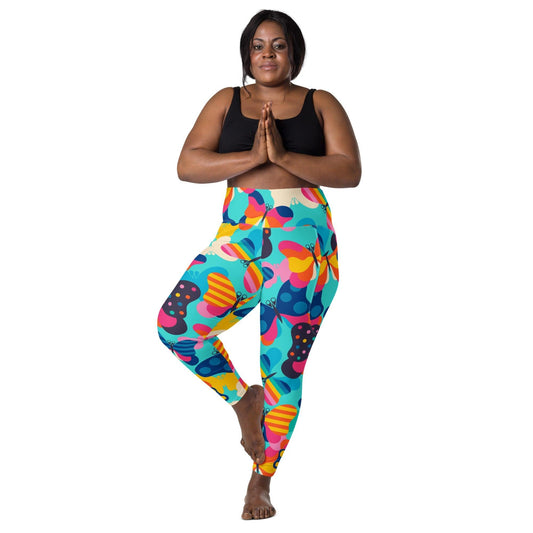 Leggings with pockets - FLYRAVE turquoise - Colorful butterfly print