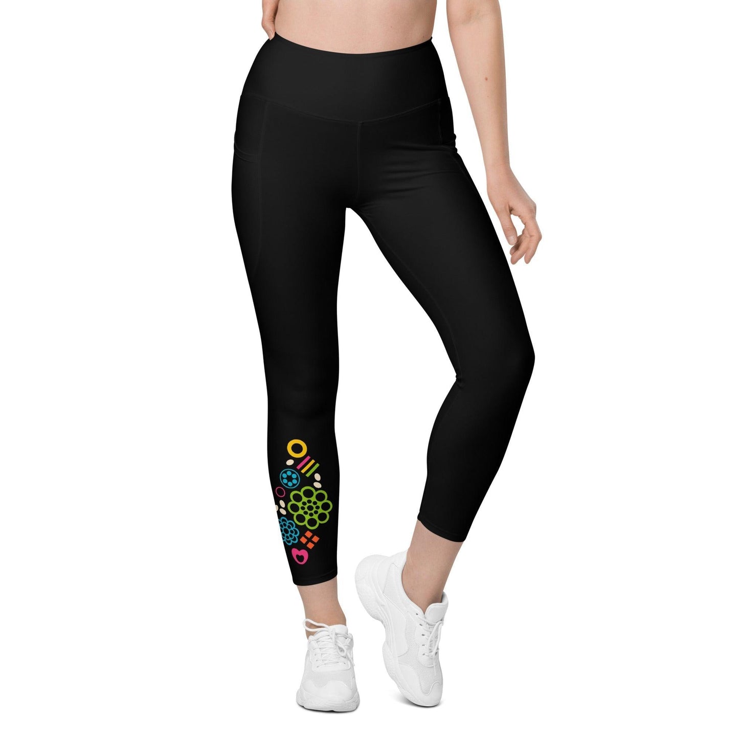Leggings with pockets - FOREVER SWEET in black - Colorful candy mix print