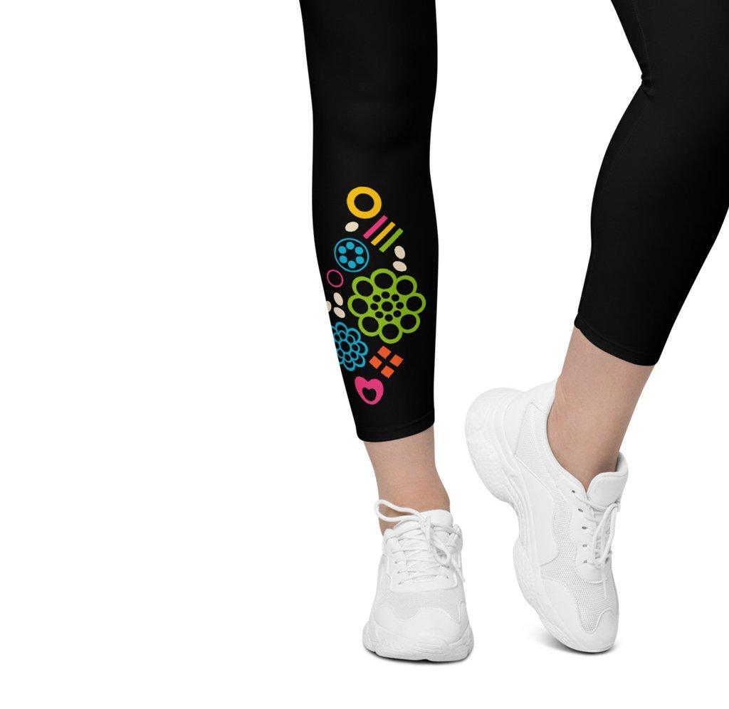 Leggings with pockets - FOREVER SWEET in black - Colorful candy mix print