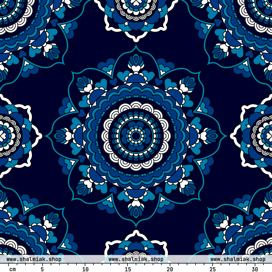 Fabric - FOREVERMORE blue - Romantic flower and heart print