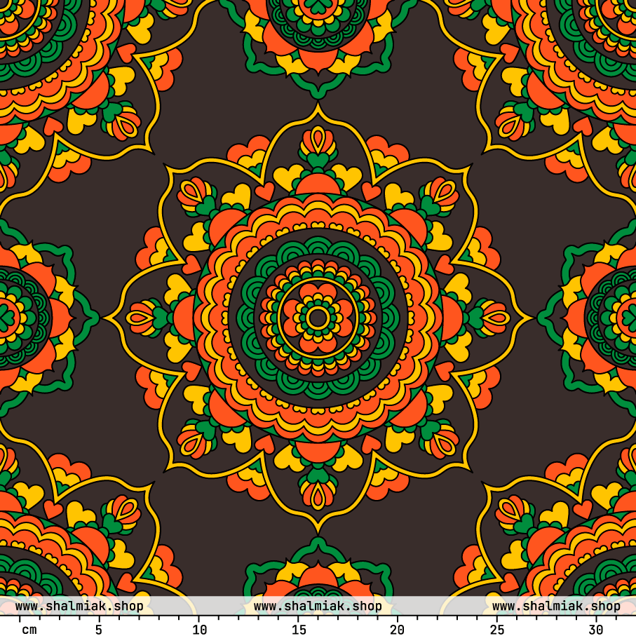 Fabric - FOREVERMORE green brown - Romantic flower and heart print