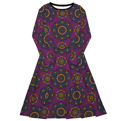 Midi dress - FOREVERMORE plum - Romantic flower and heart print 6XL