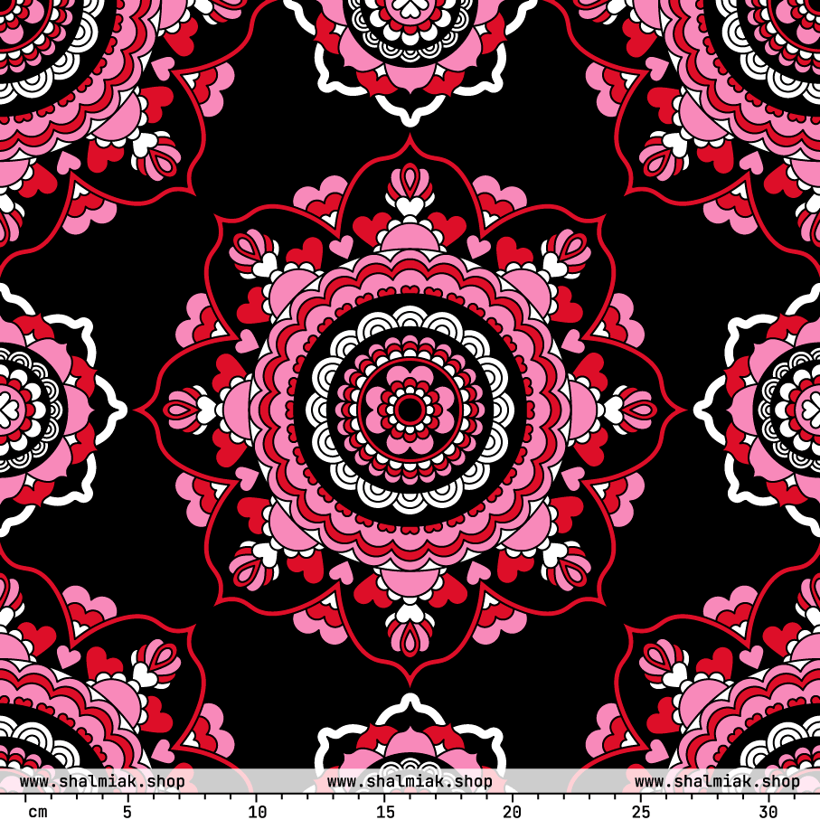 Fabric - FOREVERMORE red black - Romantic flower and heart print