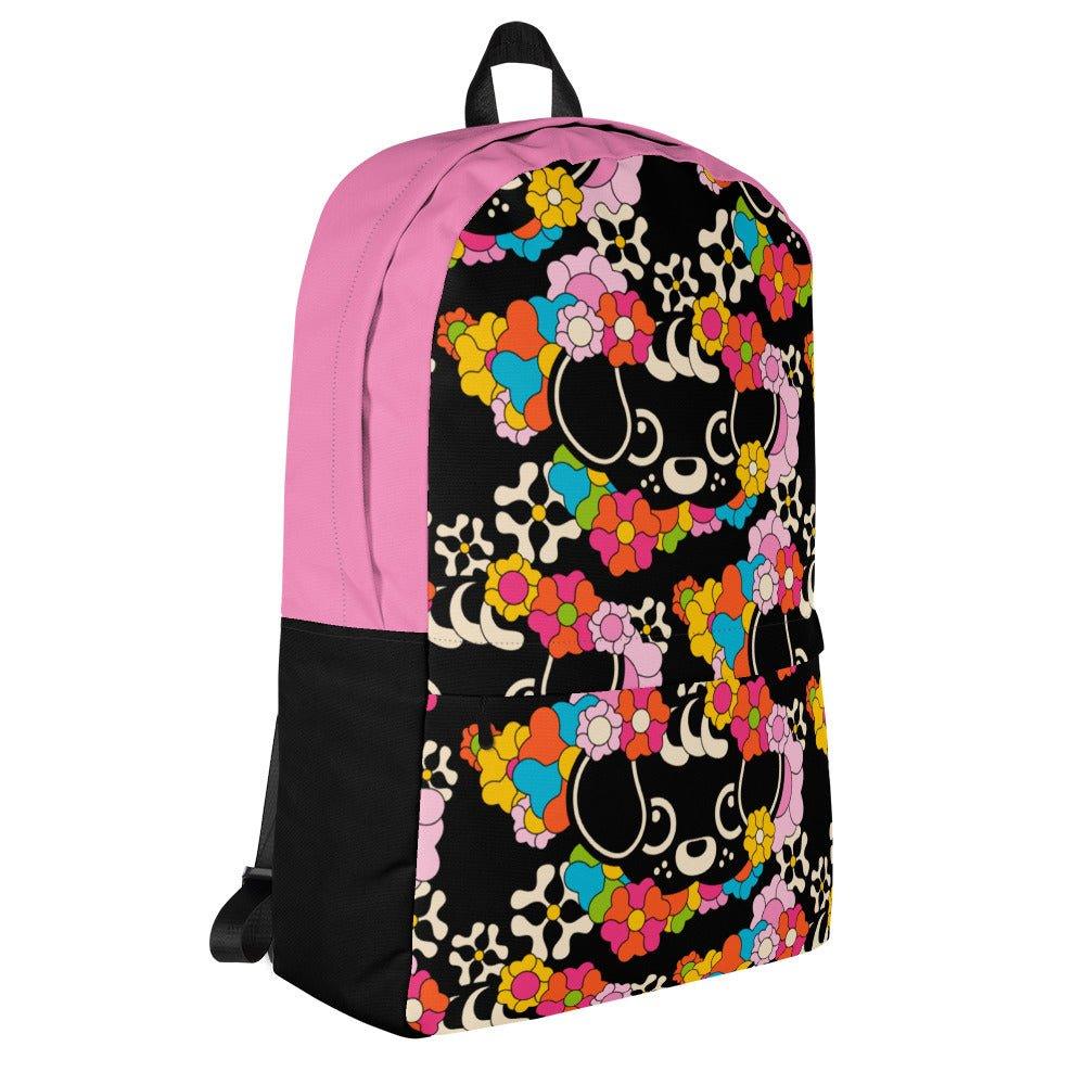 Backpack - FUNKYPUP black - Cute dogs and flowers print