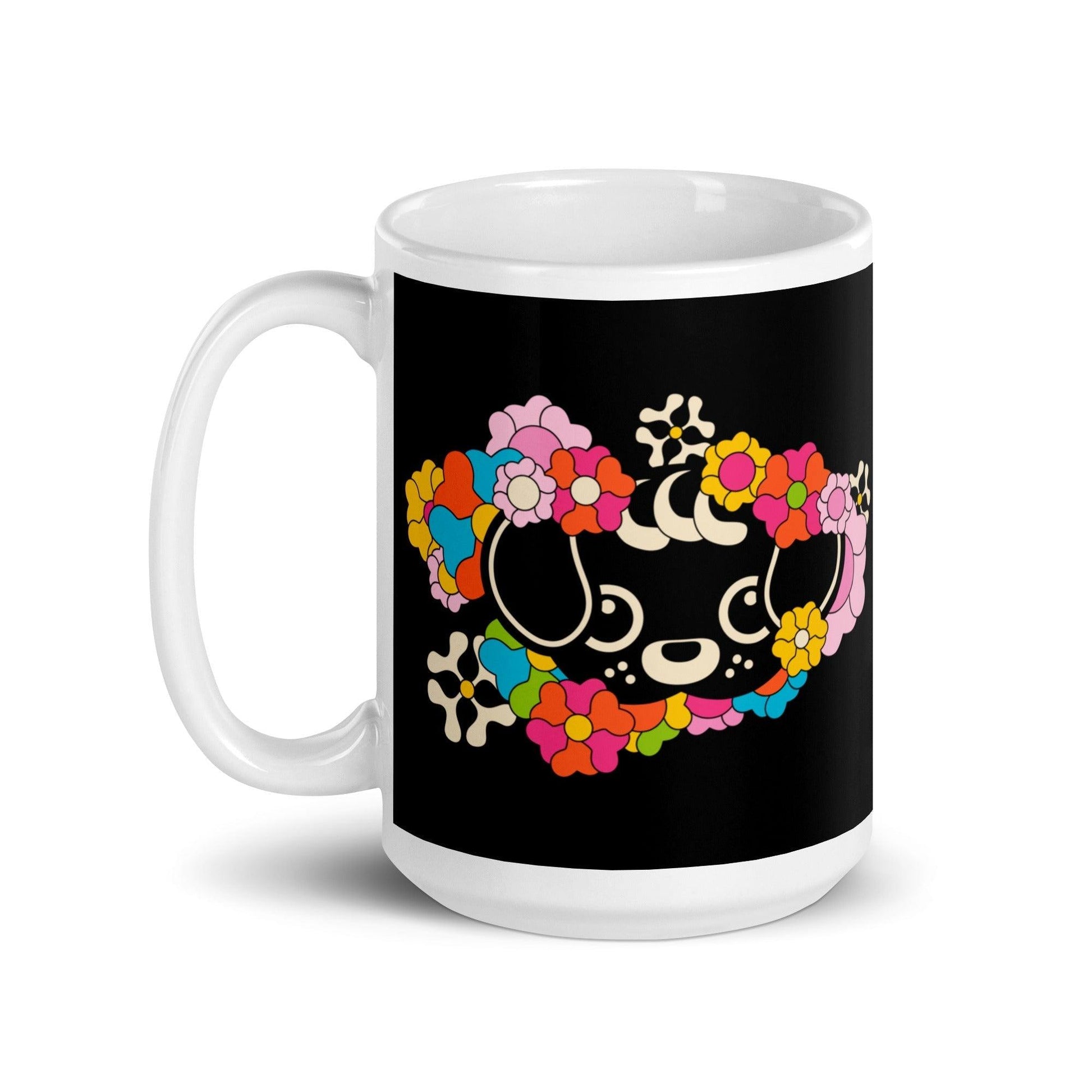 Mug - FUNKYPUP black - Cute dogs and flowers print
