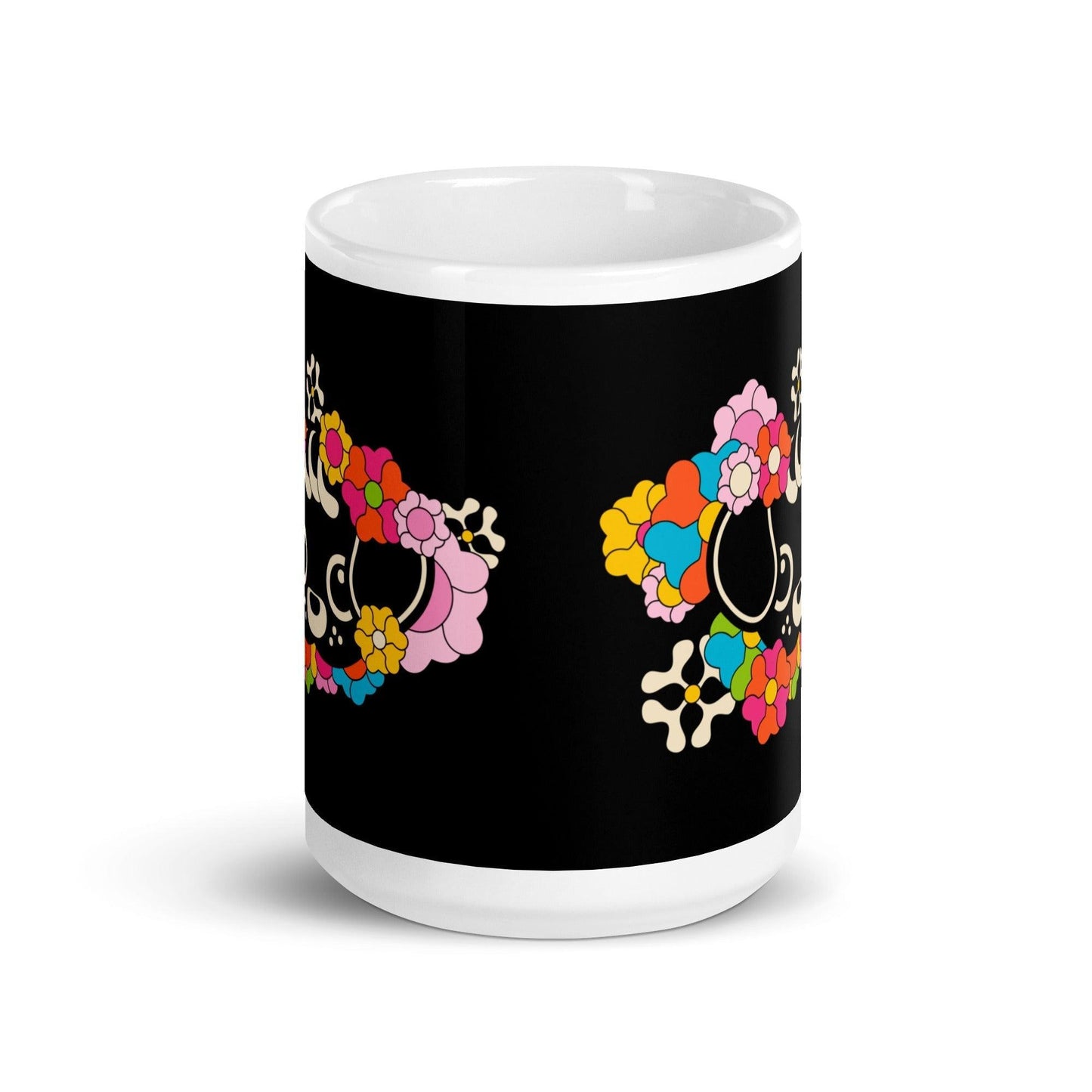 Mug - FUNKYPUP black - Cute dogs and flowers print