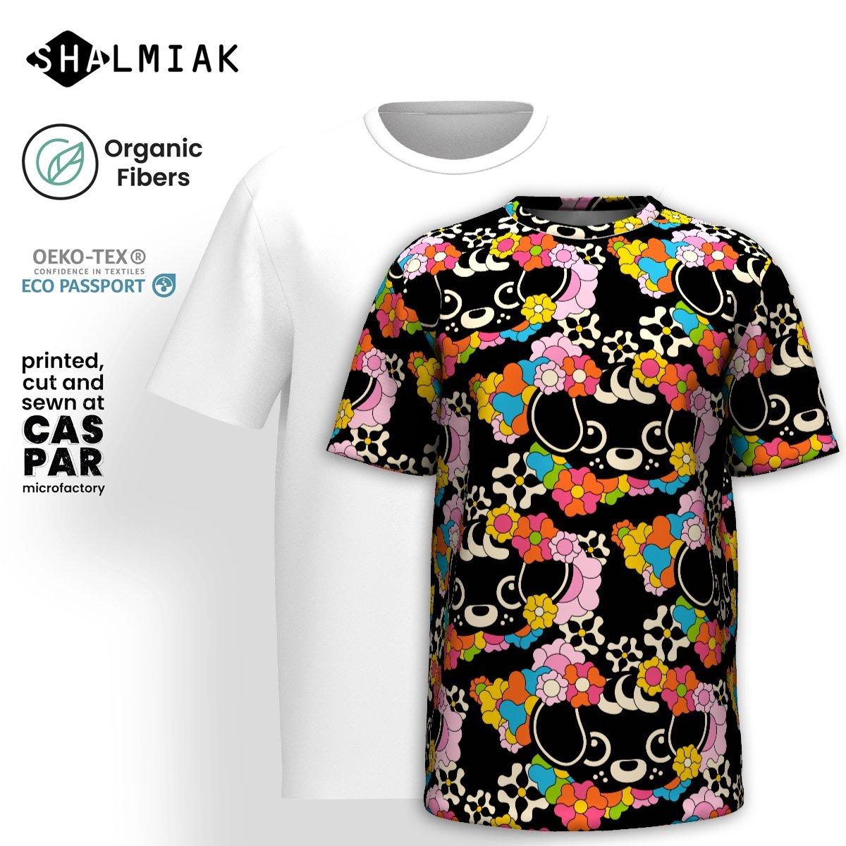 Organic cotton t-shirt - FUNKYPUP black - Cute dogs and flowers print