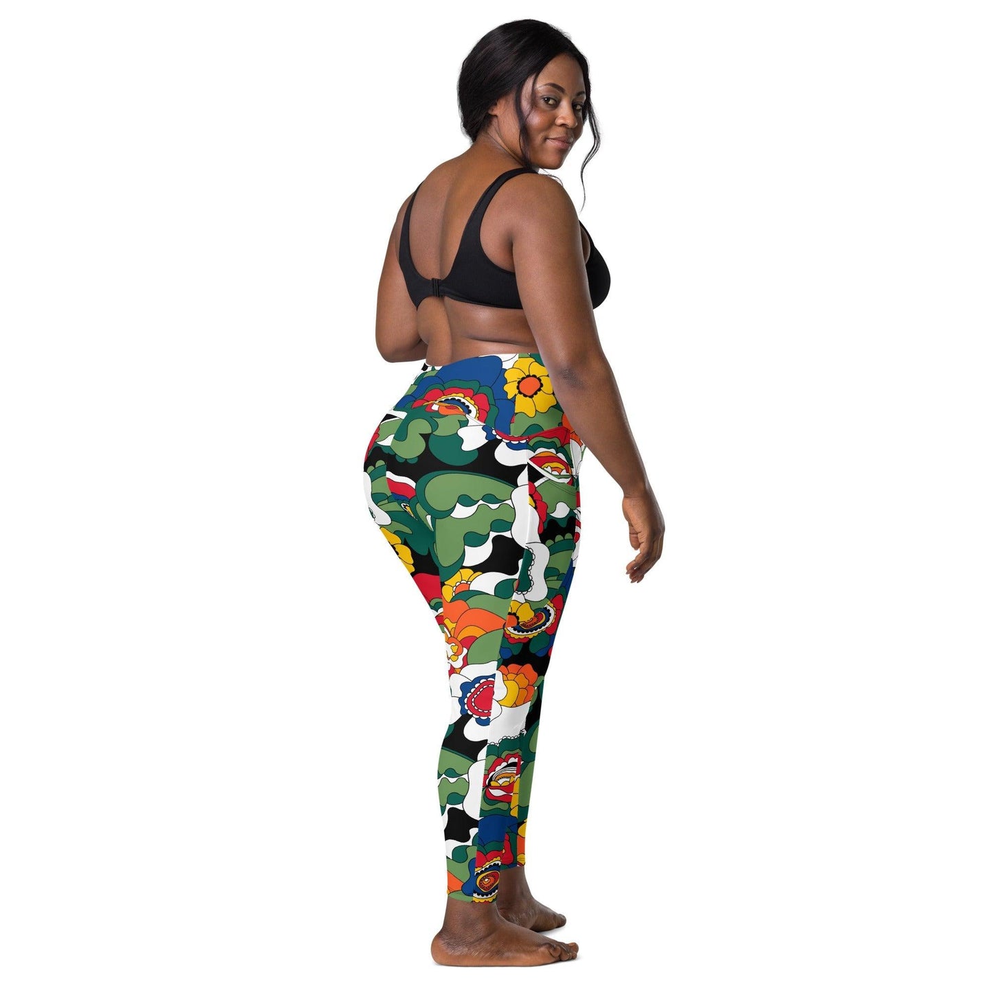 Leggings with pockets - GROOVY KURBITS black - Folk floral print 6XL
