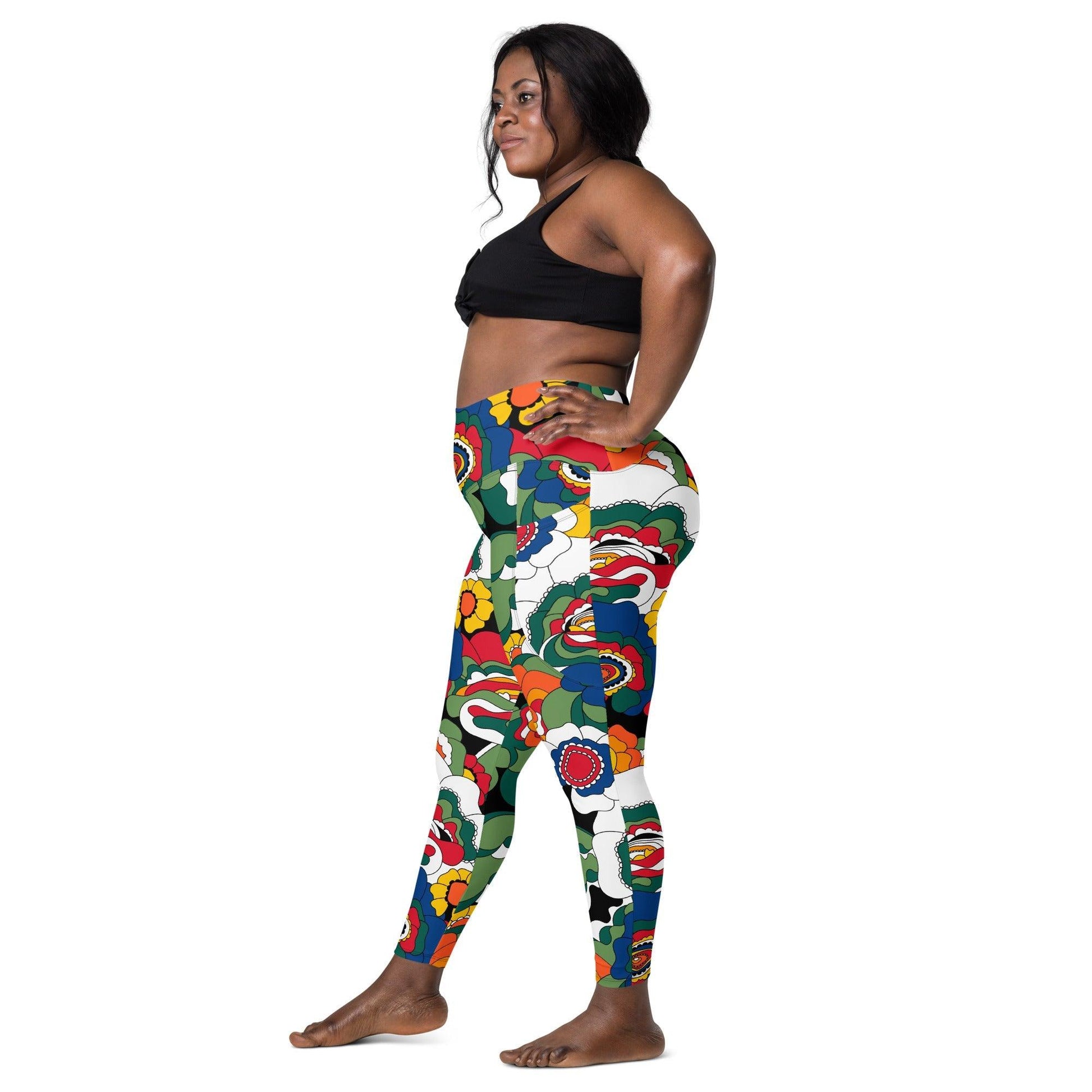 Leggings with pockets - GROOVY KURBITS black - Folk floral print