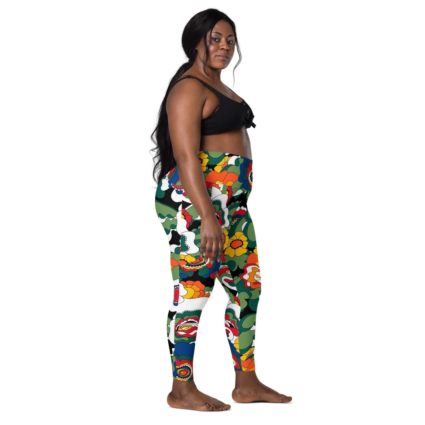 Leggings with pockets - GROOVY KURBITS black - Folk floral print