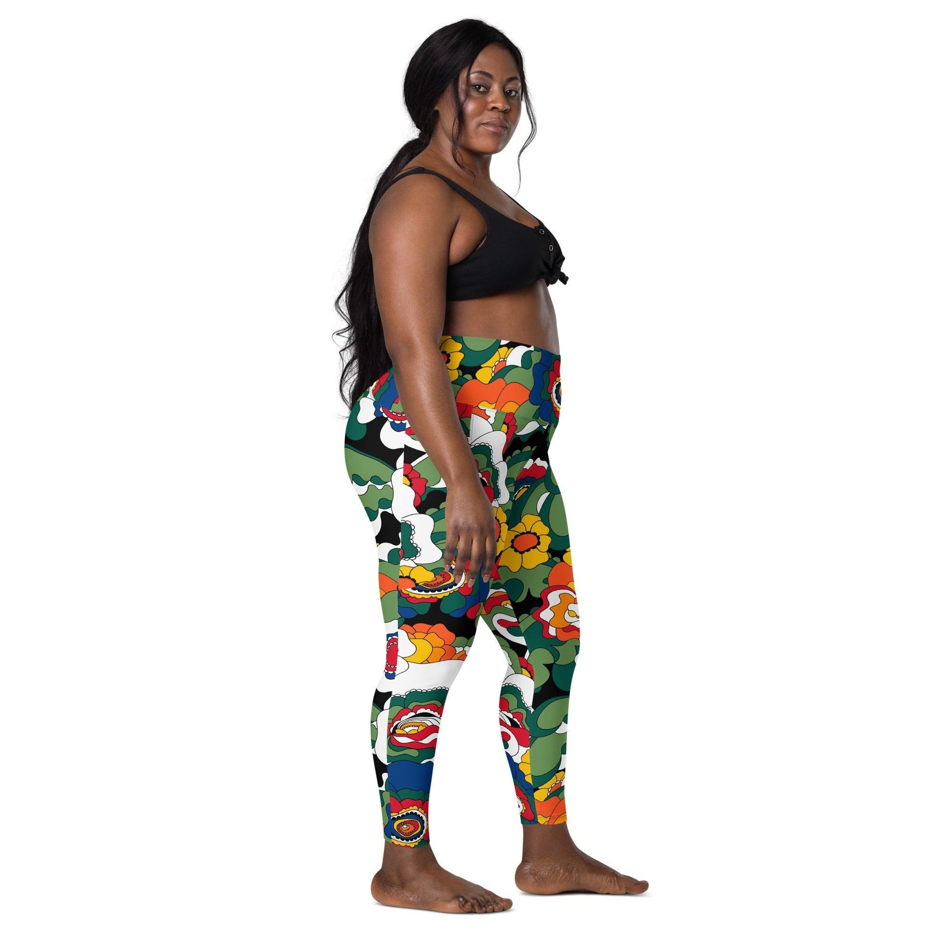 Leggings with pockets - GROOVY KURBITS black - Folk floral print