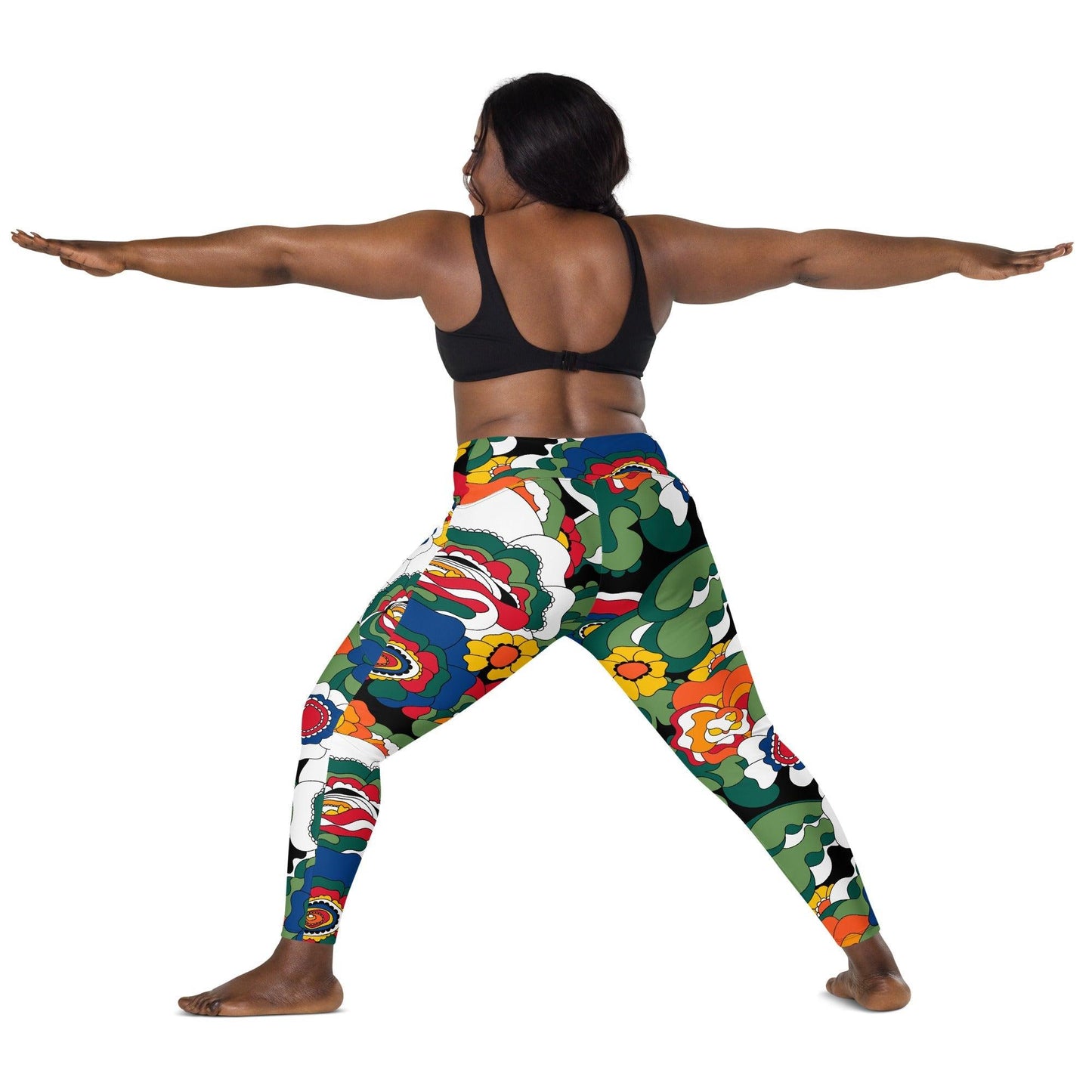 Leggings with pockets - GROOVY KURBITS black - Folk floral print
