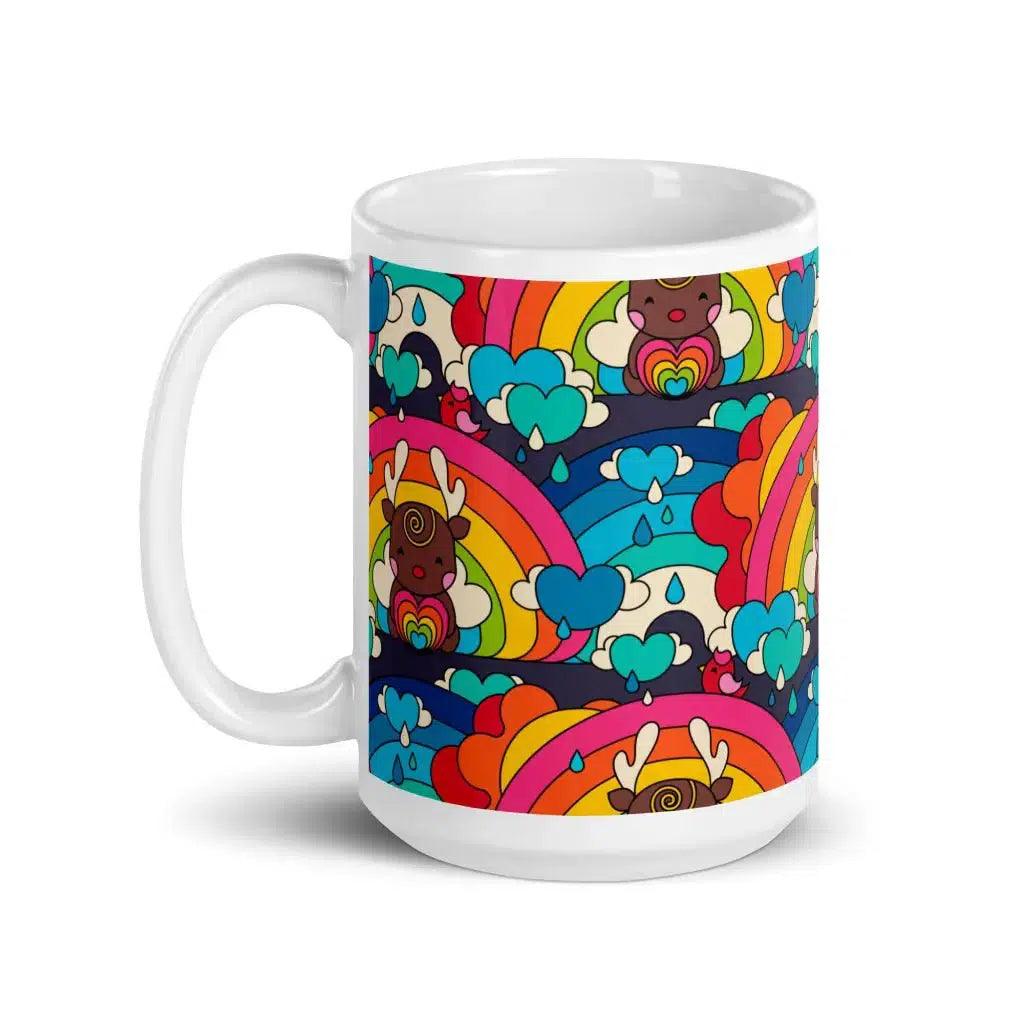 Mug - HAPPY RAINDEAR - Reindeer and rainbows print