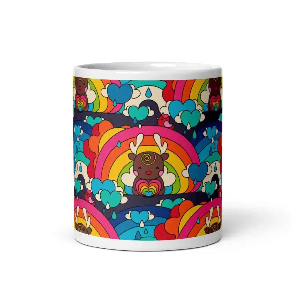 Mug - HAPPY RAINDEAR - Reindeer and rainbows print
