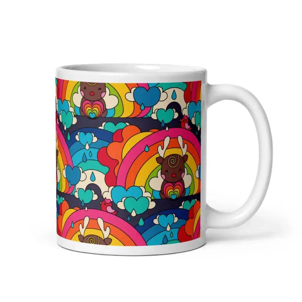 Mug - HAPPY RAINDEAR - Reindeer and rainbows print