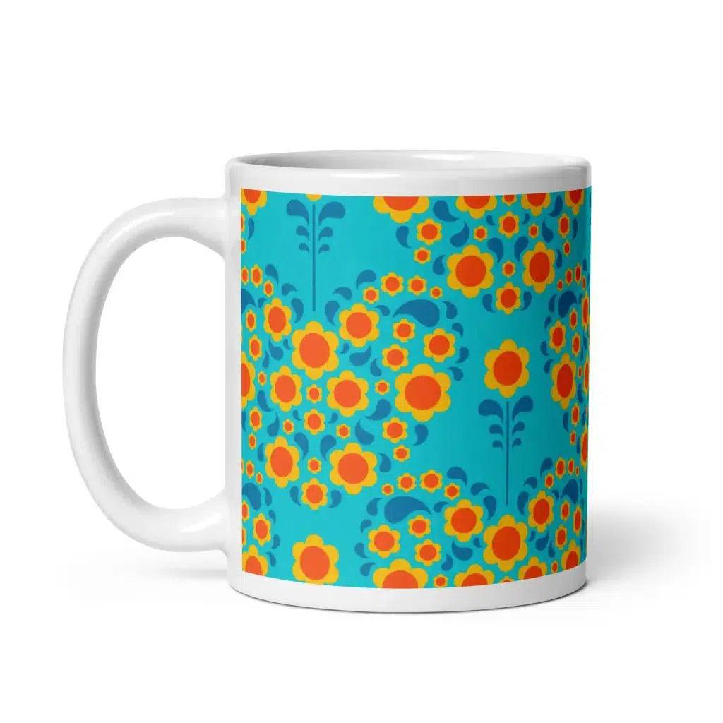 Mug - HEARTBEAT orange blue - Flower hearts print