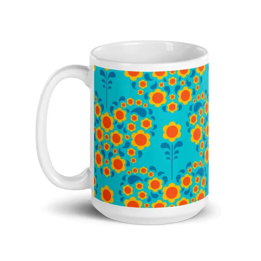 Mug - HEARTBEAT orange blue - Flower hearts print