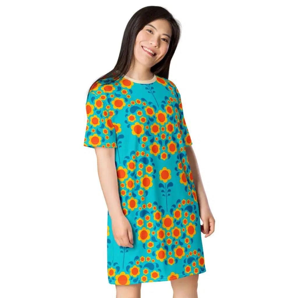 T-Shirt Dress - HEARTBEAT orange blue