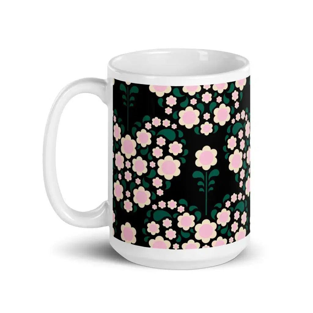 Mug - HEARTBEAT pink black - Flower hearts print