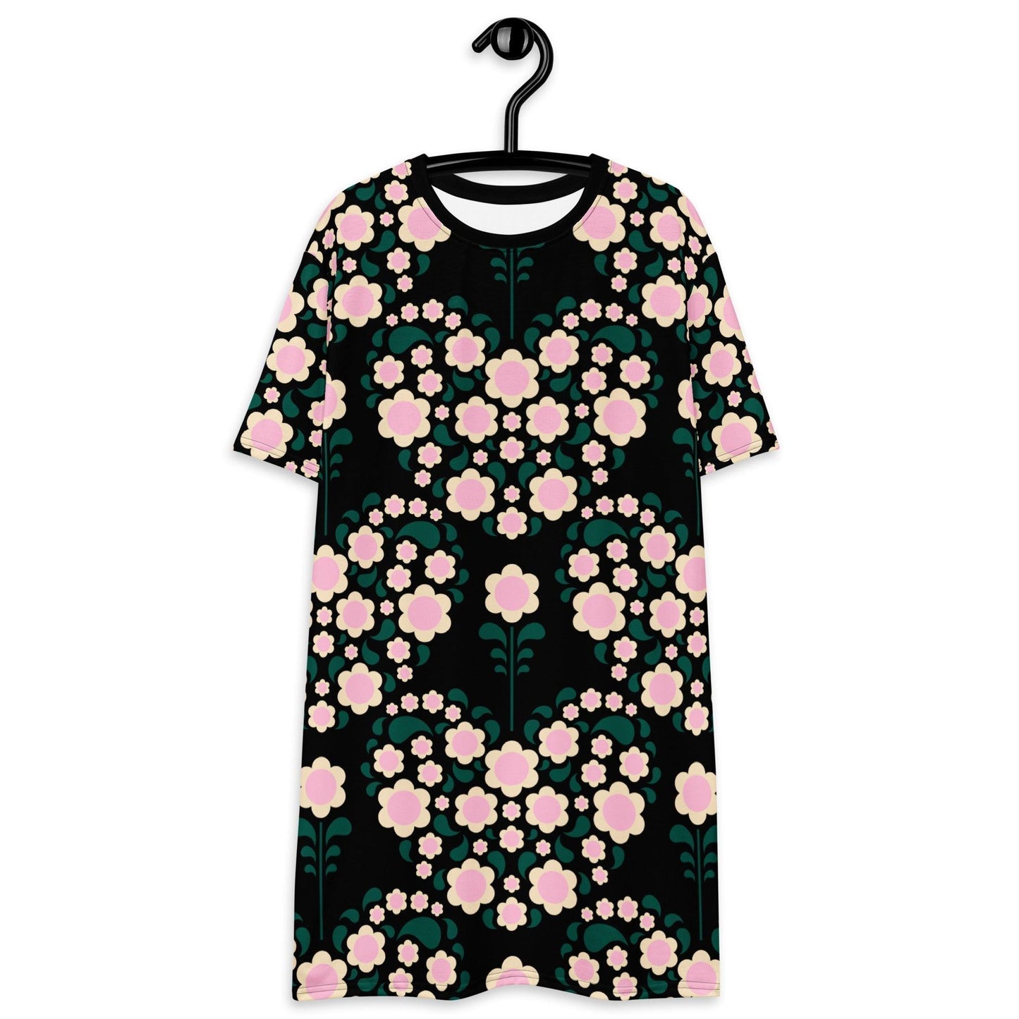 T-shirt dress - HEARTBEAT pink black - Flower hearts print 6XL