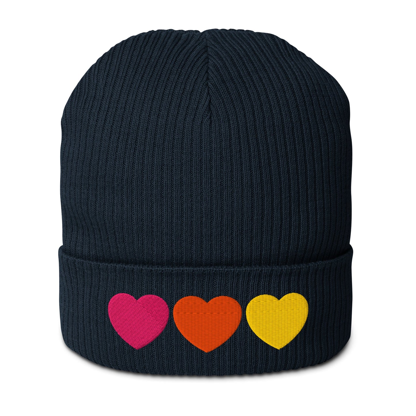 Beanie - HEARTS pink orange yellow Oxford Navy
