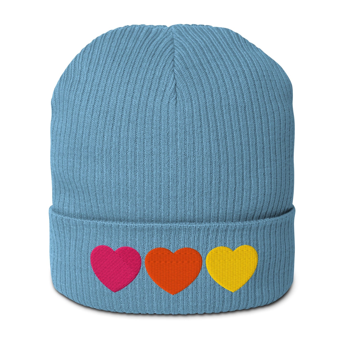 Beanie - HEARTS pink orange yellow Light Avio Blue