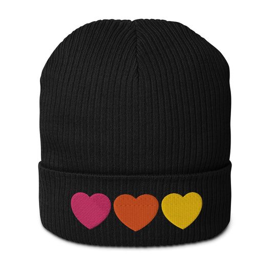 Beanie - HEARTS pink orange yellow Black