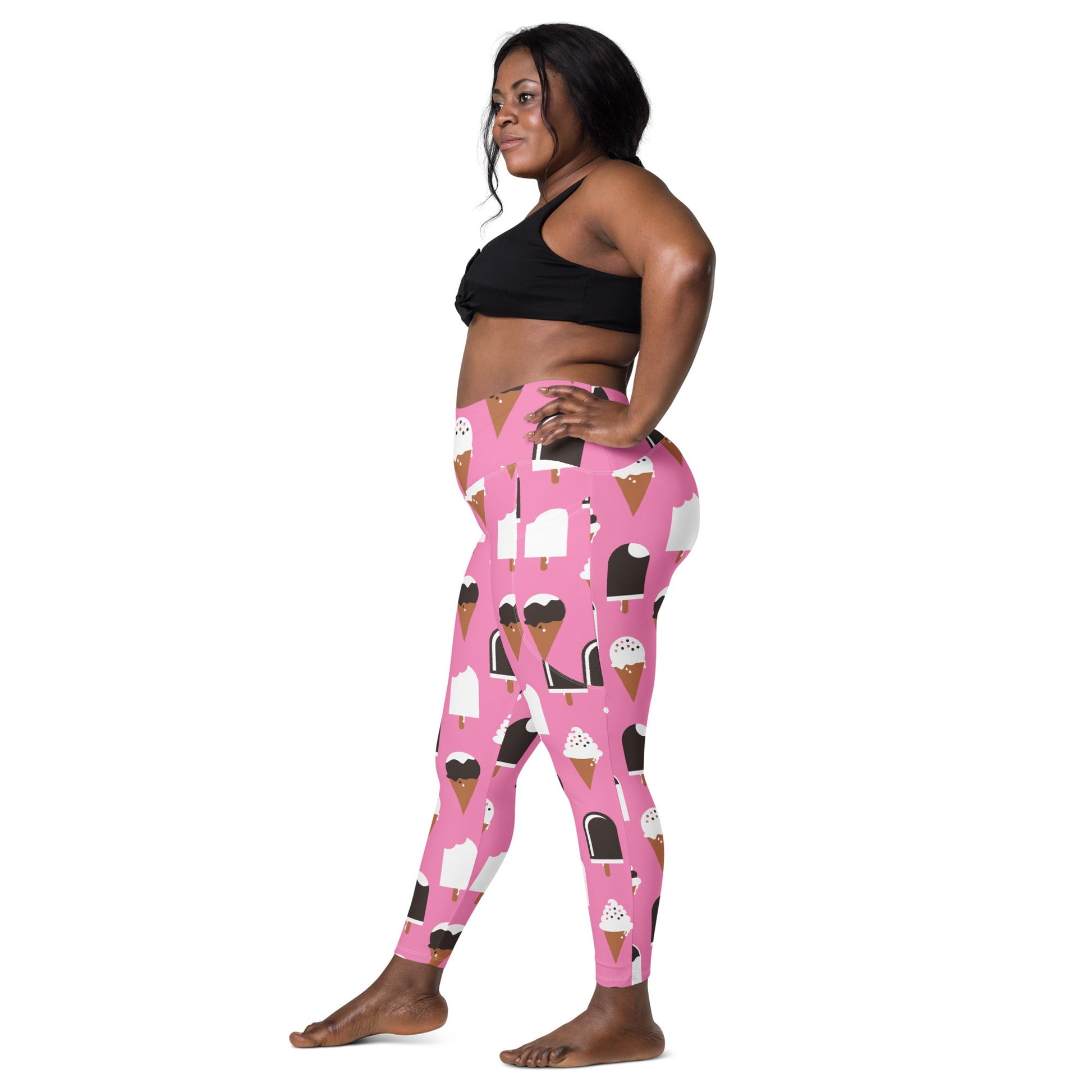 Leggings with pockets - JÄDE pink - Happy ice cream print