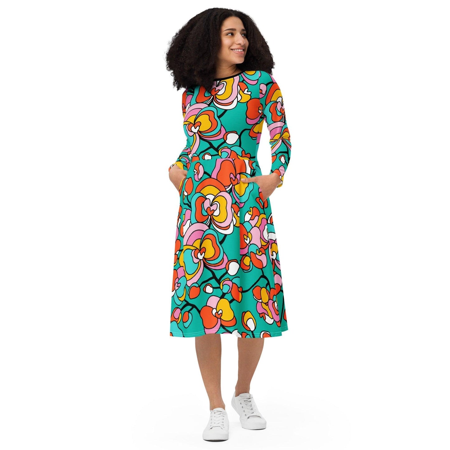 Midi dress - JUBILEE mint - Groovy bloom print
