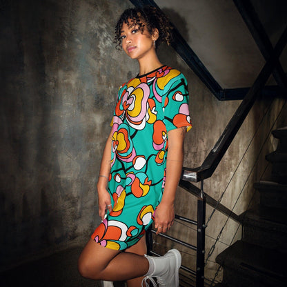 T-shirt dress - JUBILEE mint - Groovy bloom print