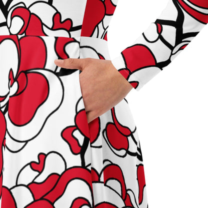 Midi dress - JUBILEE simply red - Groovy bloom print