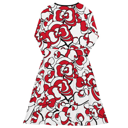 Midi dress - JUBILEE simply red - Groovy bloom print