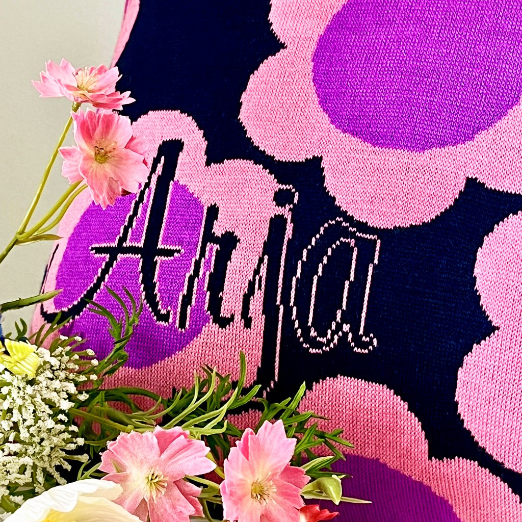 Personalized knitted pillowcase with flowers